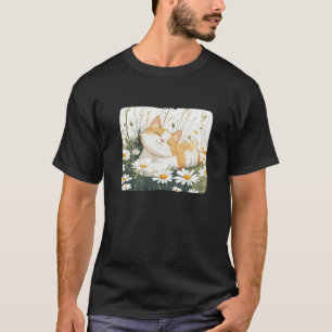 Daisy Meadow with Cat in Summer for Boys and Girls T-Shirt