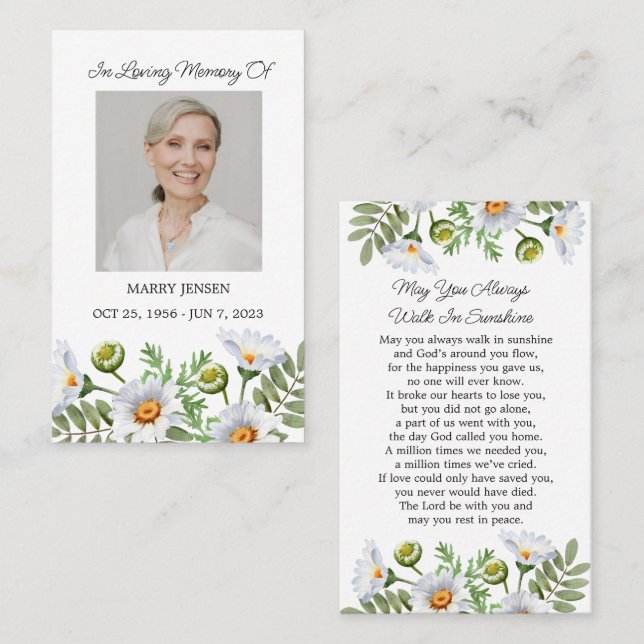Daisy Memorial Photo Funeral Prayer Card (Front/Back)