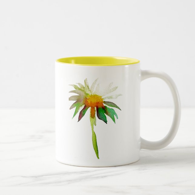 Daisy modern watercolor art flower Two-Tone coffee mug (Right)