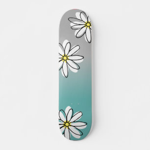 Daisy Modren Teal Grey Ombre Doodle Skateboard