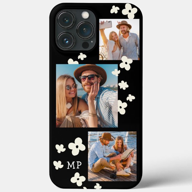 Daisy Monogram 3 Photo Collage Trendy Modern Girly Case-Mate iPhone Case (Back)