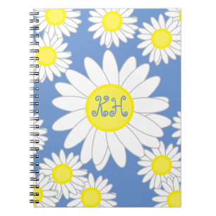 Daisy Monogram Blue White and Yellow Notebook