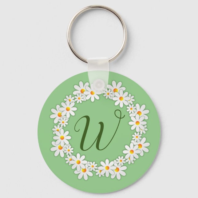 Daisy Monogram Green Keychain with Daisies (Front)