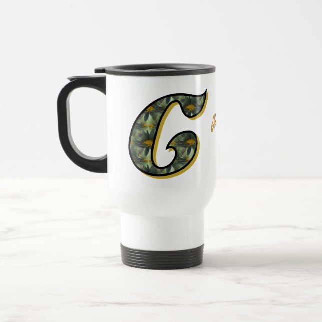 Daisy Monogram Initial C Personalised Travel Mug (Left)