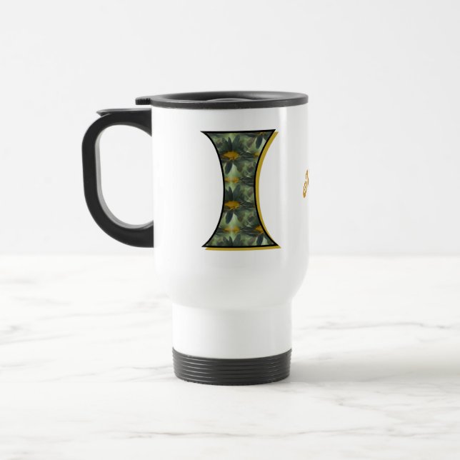 Daisy Monogram Initial I Personalised Travel Mug (Left)