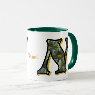 Daisy Monogram Initial N Personalised Mug