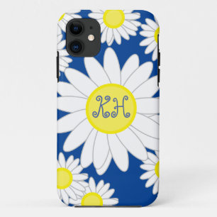 Daisy Monogram Navy Blue White and Yellow Case-Mate iPhone Case
