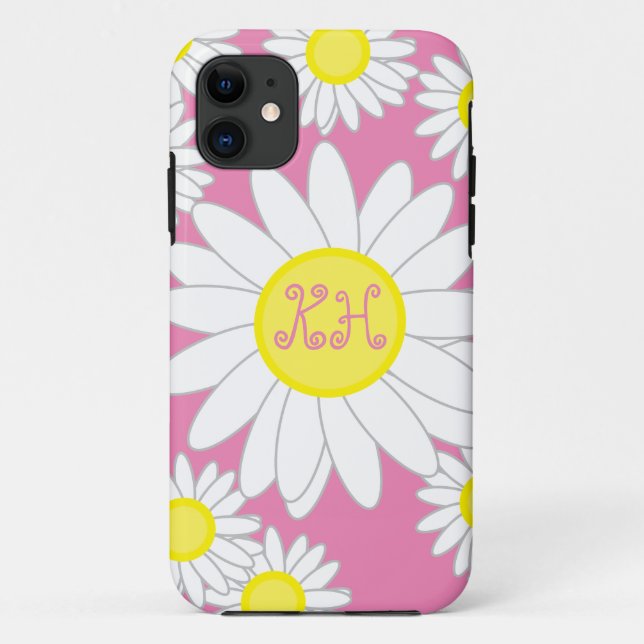 Daisy Monogram Pink White and Yellow Case-Mate iPhone Case (Back)