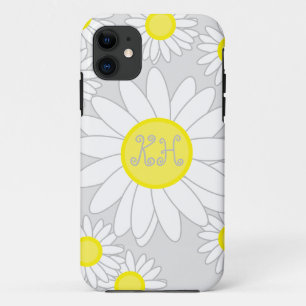 Daisy Monogram Silver Grey White and Yellow Case-Mate iPhone Case