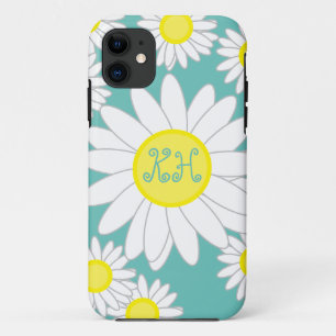 Daisy Monogram Teal Green White and Yellow Case-Mate iPhone Case