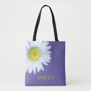 Daisy Monogram White Yellow Floral Tote Bag