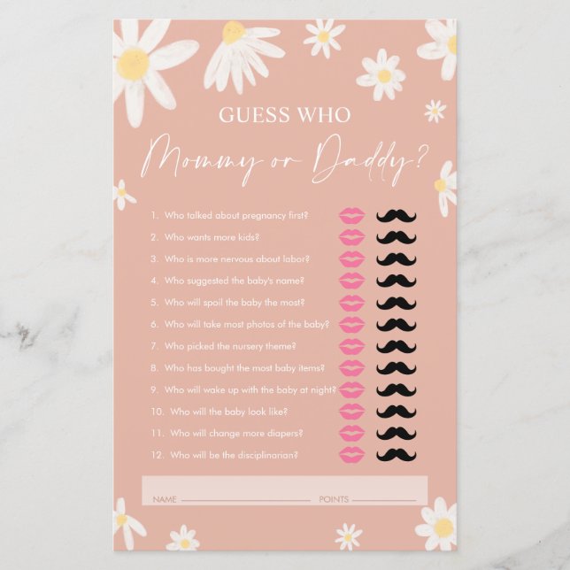 Daisy Mummy or Daddy, Pink Guest Who Game (Front)