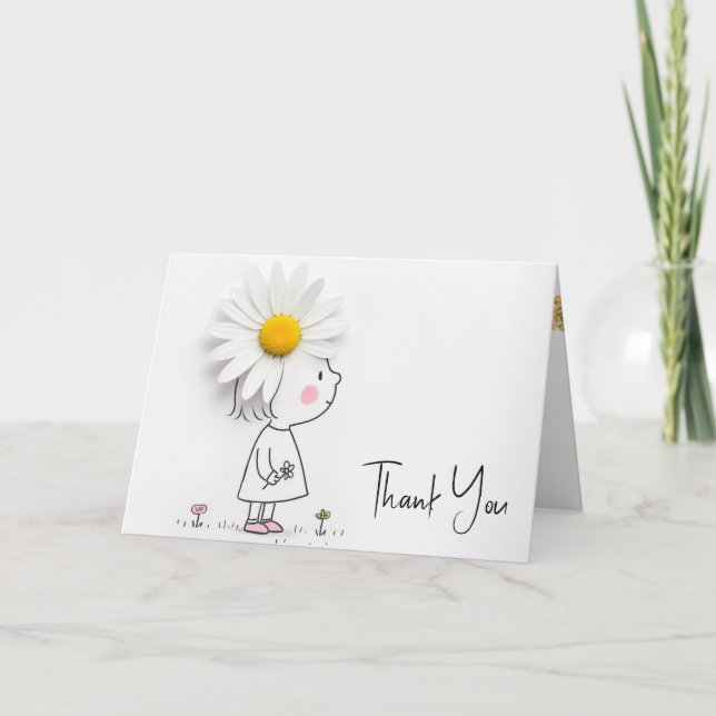 Daisy On a Little Girl Thank You Card (Front)