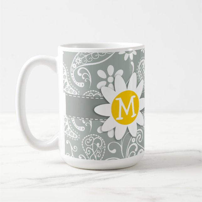 Daisy on Ash Grey; Grey Paisley Coffee Mug (Left)