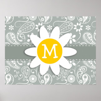 Daisy on Ash Grey; Grey Paisley Poster