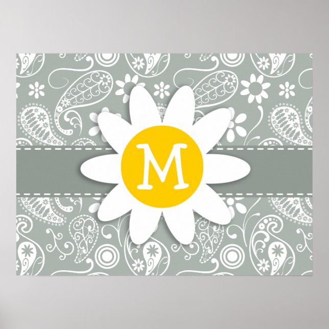 Daisy on Ash Grey; Grey Paisley Poster (Front)