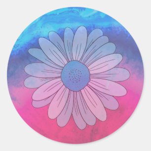 Daisy on Blue and Pink Background Classic Round Sticker