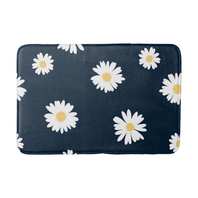 Daisy On Blue Pattern Bath Mat (Front)
