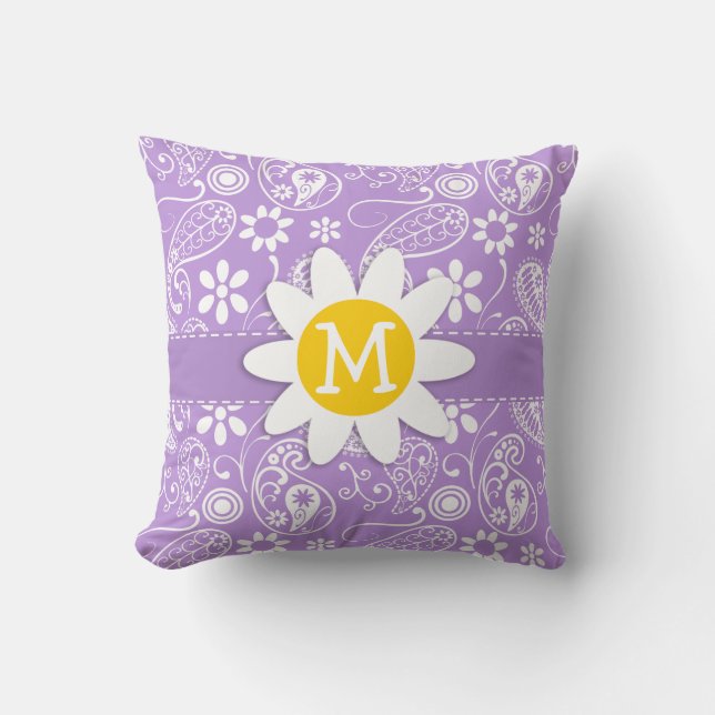 Daisy on Lavender, Light Purple Paisley Pattern Cushion (Front)