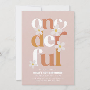 Daisy Onederful Modern Boho Girl 1st Birthday Invitation