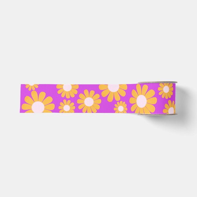 Daisy Orange Magenta Grosgrain Ribbon (Front)