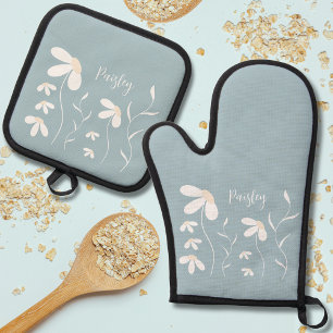 Daisy Oven Mitt & Pot Holder Set - Floral Green