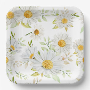 Daisy Paper Plates, White Floral Party Plate