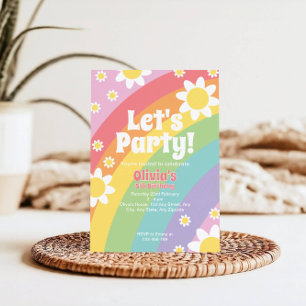 Daisy Pastel Rainbow Groovy Retro Birthday Party Invitation