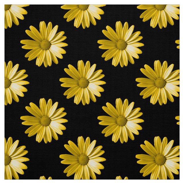 Daisy Pattern - Amber on Black Fabric (Swatch)