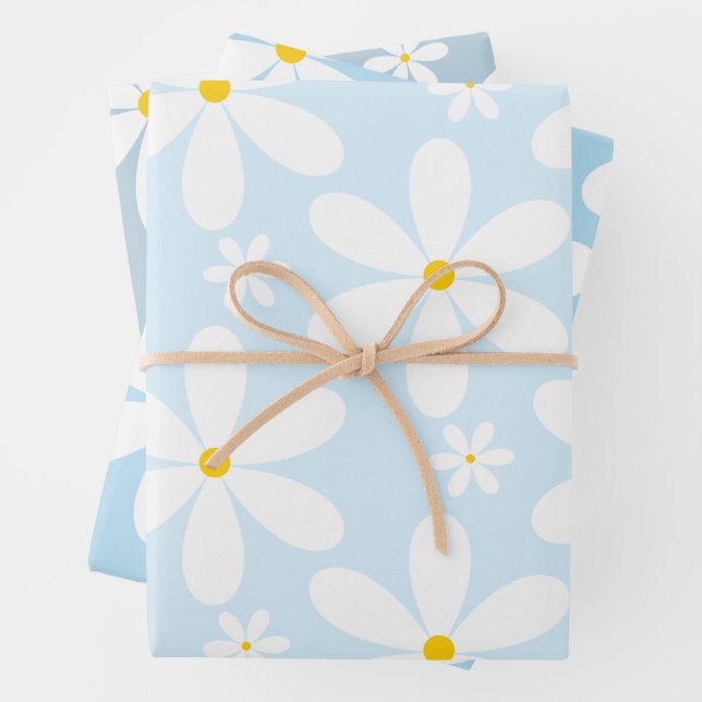 Daisy Pattern (Blue) Wrapping Paper Sheet (In situ)