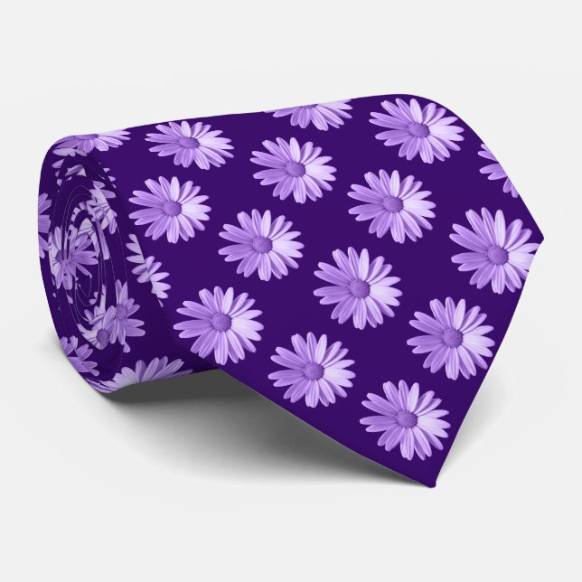 Daisy Pattern - Deep Purple Tie (Rolled)
