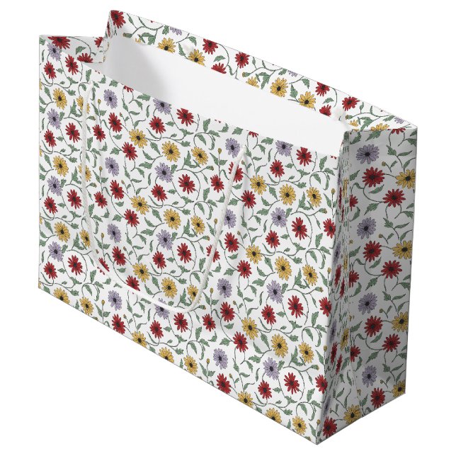 Daisy Pattern Doodle Pen and Ink Style Large Gift Bag (Front Angled)