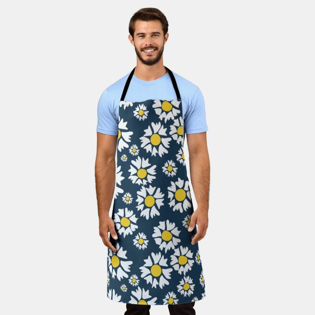 Daisy Pattern, Floral Pattern, White Daisies Apron (Worn)