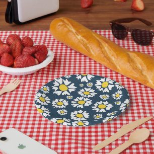 Daisy Pattern, Floral Pattern, White Daisies Paper Plate