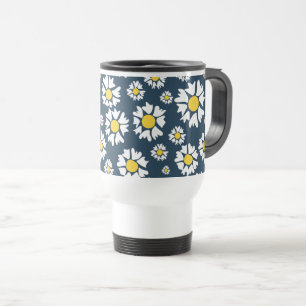 Daisy Pattern, Floral Pattern, White Daisies Travel Mug