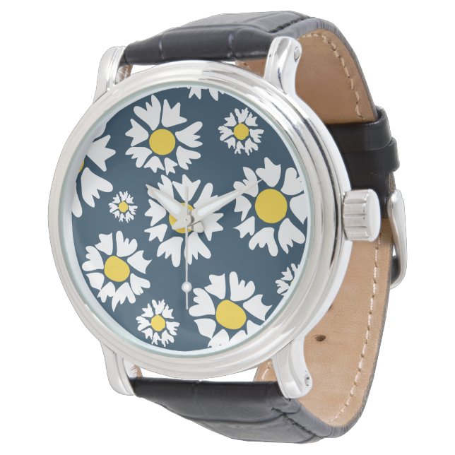 Daisy Pattern, Floral Pattern, White Daisies Watch (Angled)