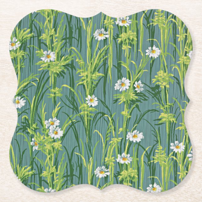 Daisy Pattern, green pattern, Paper Coaster (Front)