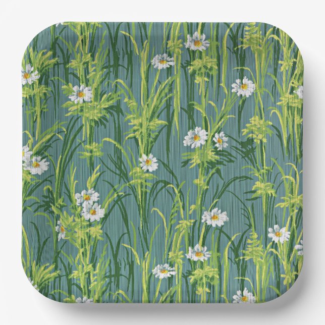 Daisy Pattern, green pattern, Paper Plate (Front)