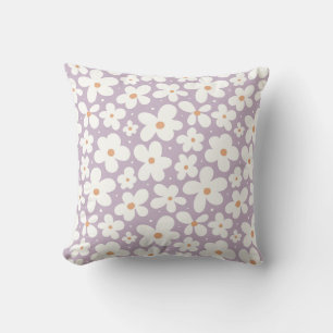 Daisy Pattern Groovy Preppy Floral Lavender Cushion
