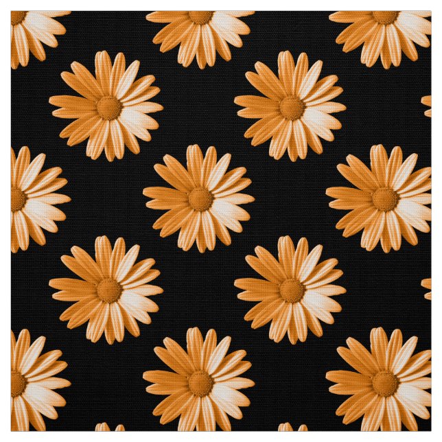 Daisy Pattern - Light Orange on Black Fabric (Swatch)