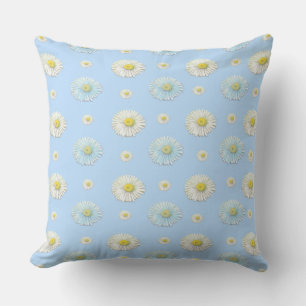 Daisy Pattern on light blue background Cushion