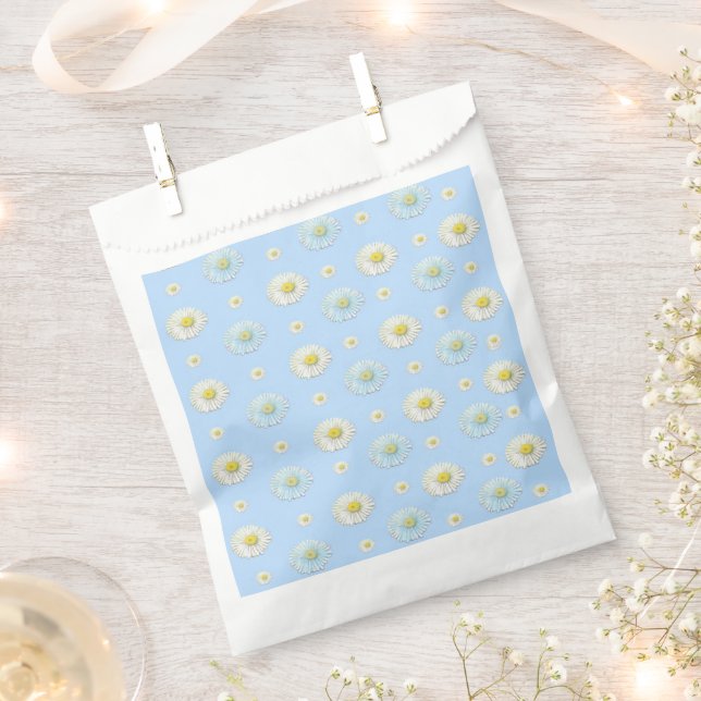 Daisy Pattern on light blue background  Favour Bags (Clipped)