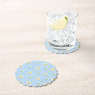Daisy Pattern on light blue background  Paper Coaster