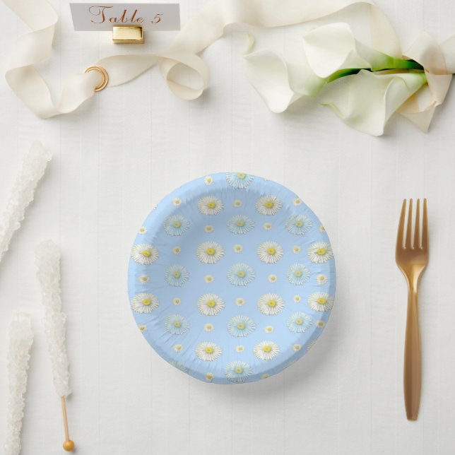 Daisy Pattern on light blue background  Paper Plate (Wedding)