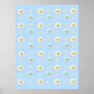 Daisy Pattern on light blue background Poster