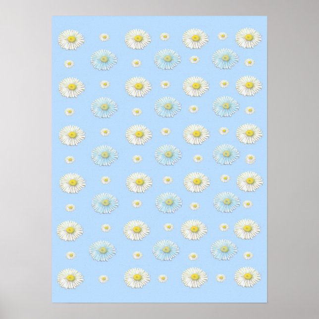 Daisy Pattern on light blue background Poster (Front)