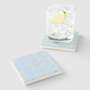 Daisy Pattern on light blue background  Stone Coaster