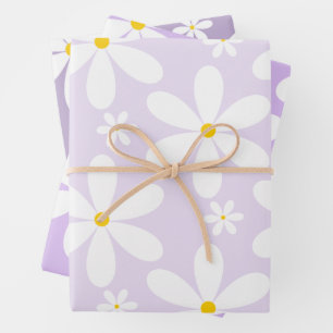 Daisy Pattern (Purple) Wrapping Paper Sheet
