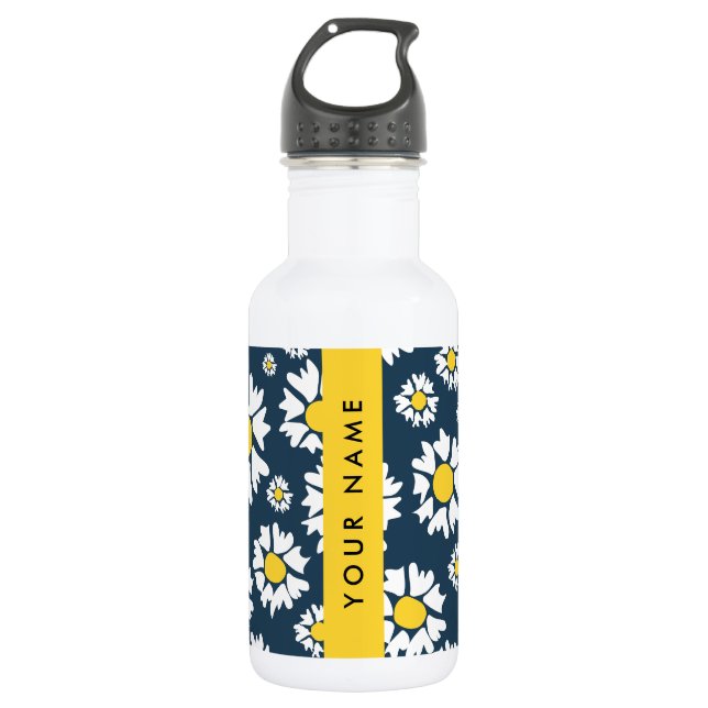 Daisy Pattern, White Daisies, Your Name 532 Ml Water Bottle (Front)