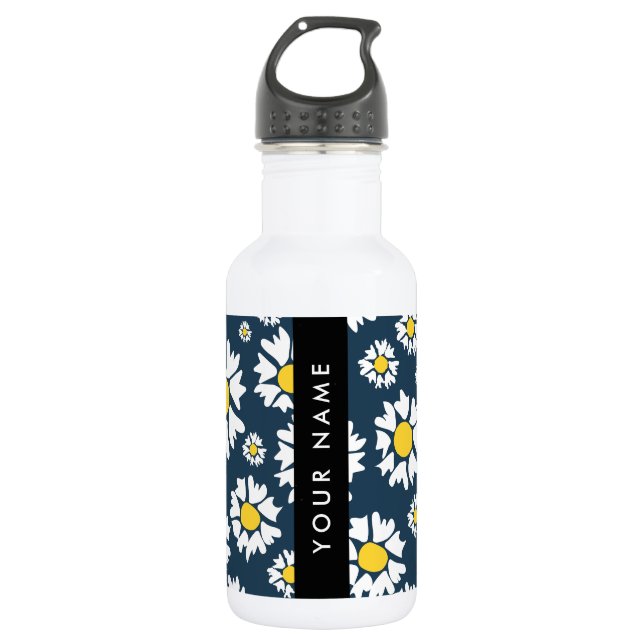 Daisy Pattern, White Daisies, Your Name 532 Ml Water Bottle (Front)